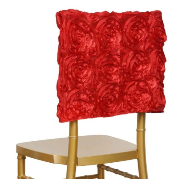 16" Red Satin Rosette Chiavari Chair Caps, 300 Chair Back Covers - Picture 1 of 3